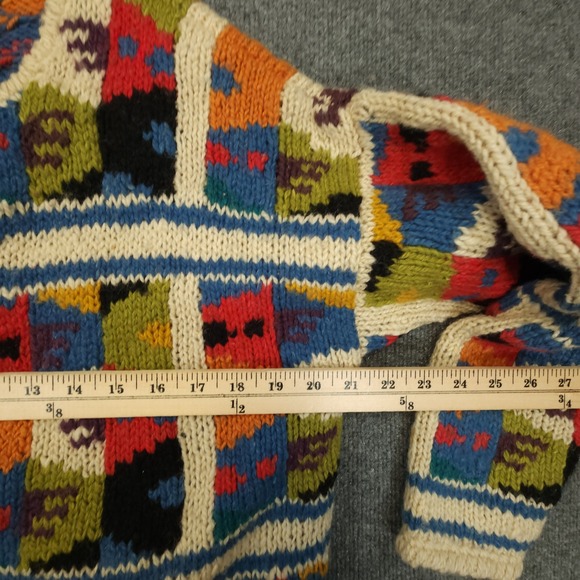 Vintage Express Tricot Cardigan Womens M/L Patchwork Wool Chunky Hand Knit READ - Picture 9 of 12